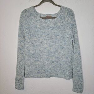 Lilla P Ribbed Crewneck Sweater Size Medium Cotton Linen Blend, Heathered Blue